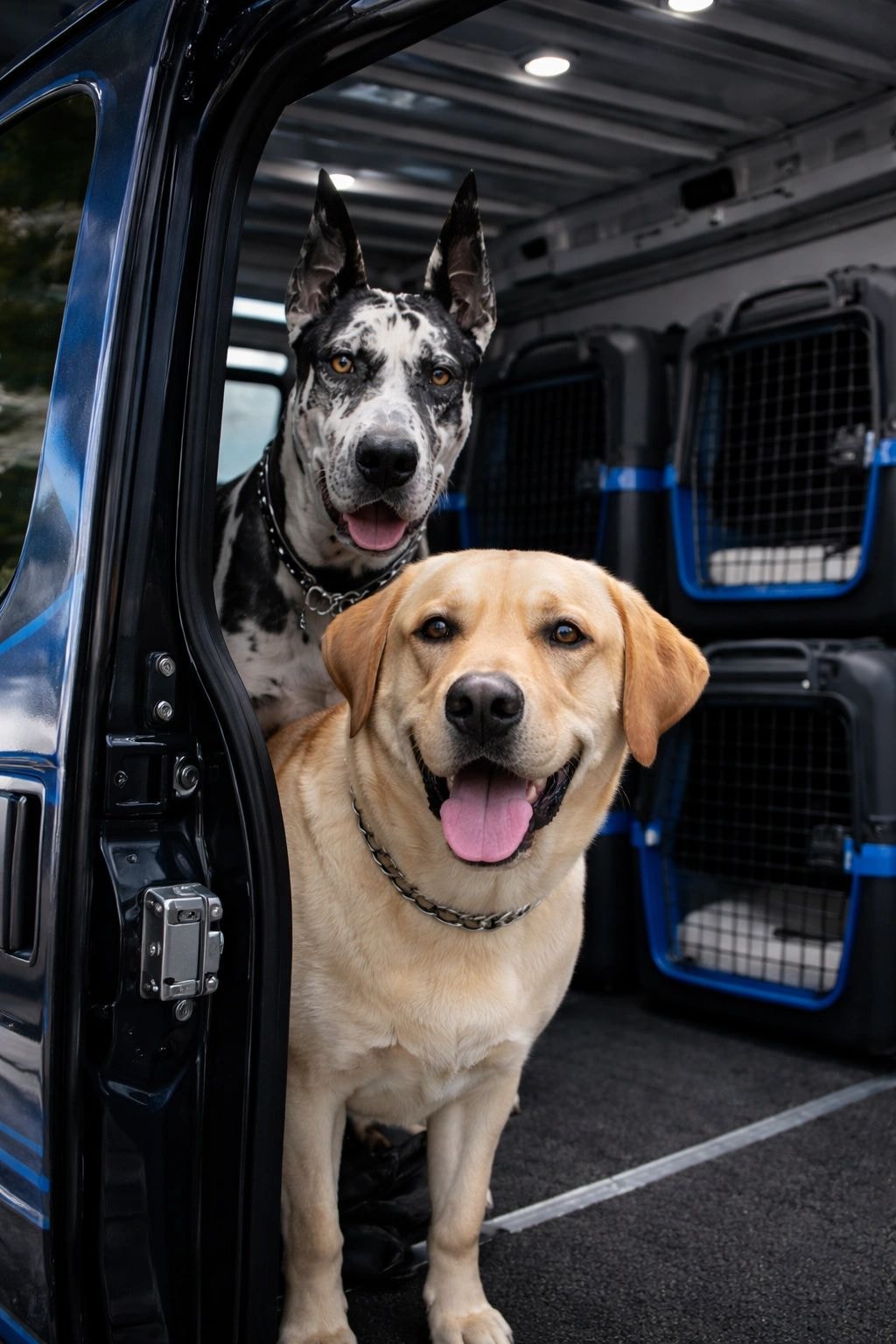 Professional pet transport van with secure kennels